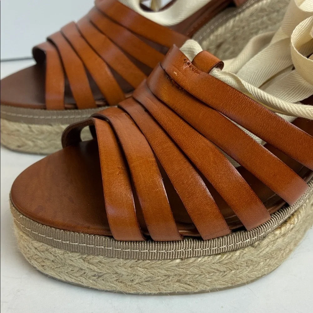J.Crew Italian Leather Wedge Espadrilles Shoes Ballerina Straps 7 Vacation NWOB